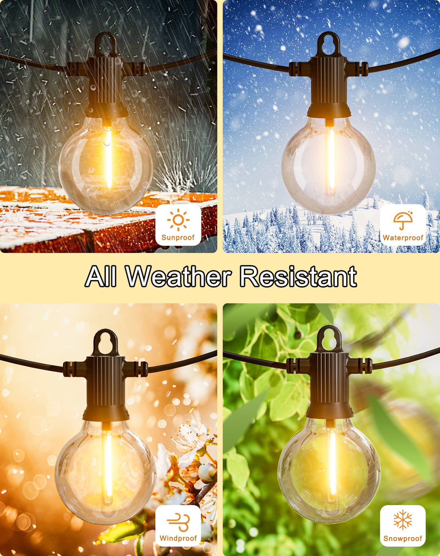 Zuske Outdoor String Lights, 200FT Connectable Dimmable LED with 100 Shatterproof G40 Bulbs, Waterproof, Black