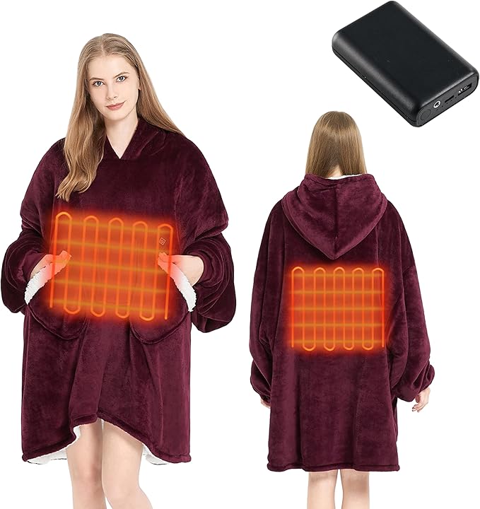 Homemate Heated Wearable Blanket Hoodie - with Battery Pack 7.4V - Oversized Electric Blanket Hoodie for Women Men - Warm ...