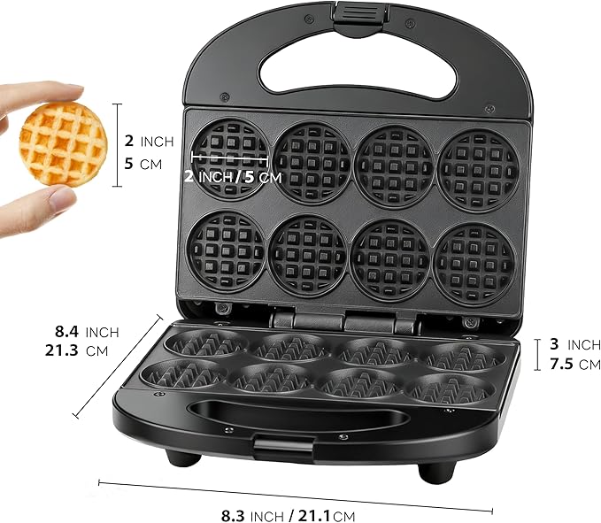 Mini Waffle Maker, Mini Waffle Iron, Waflera Electrica, Small Waffle Maker for Kids, Baby wafflera, Makes 8×2" Tiny Waffle Bites, Non-stick Surface, Ideal for Breakfast, Dessert and Snacks