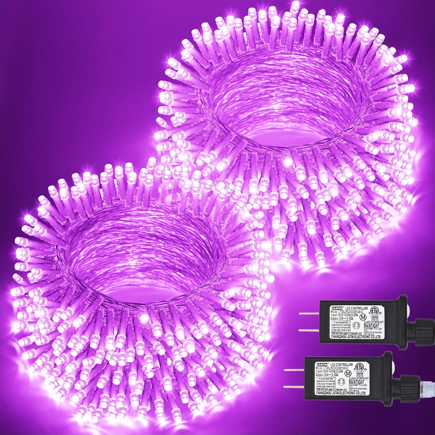 Jmexsuss 2 Pack 100 Led Purple Christmas Lights Indoor  33Ft Clear Wire Purple String Lights Outdoor Waterproof  8 Modes Connectable Christmas Tree Lights For Xmas Tree Yard Bedroom Porch Decorations