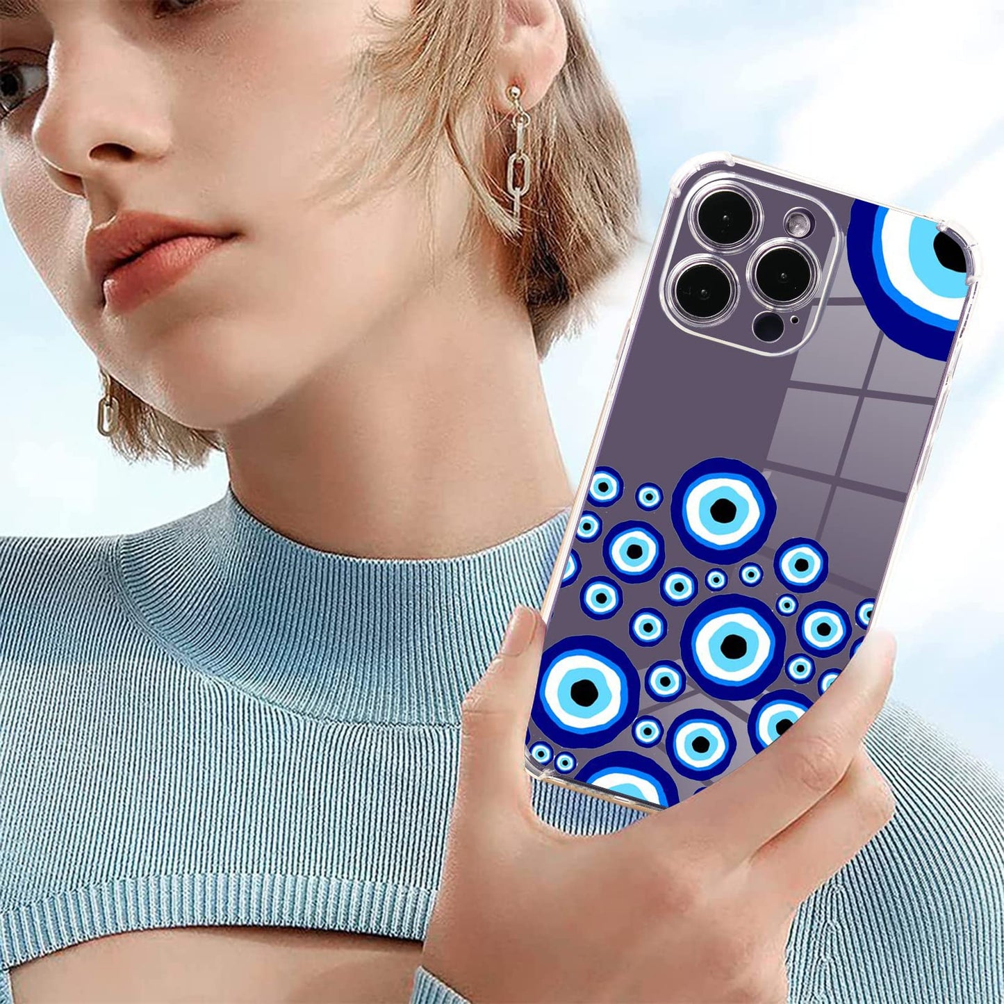 Roemary Purple Case For Iphone 13 Mini With Blue Horse Design,Watercolor Pattern With Screen Protector [Buffertech 6.6 Ft Drop I