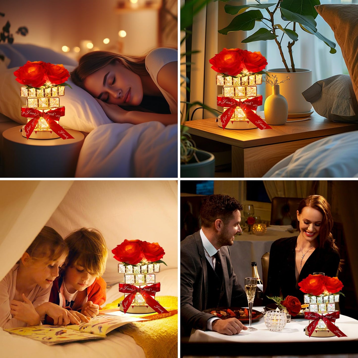 Rose Flower Table Lamp Gifts: For Women/MotherS Day/Mom/Grandma/Sister/Girlfriend  Battery Powered Small Night Light For Kitchen Bedroom Office Decor Rechargeable Cordless Touch Crystal Lamp