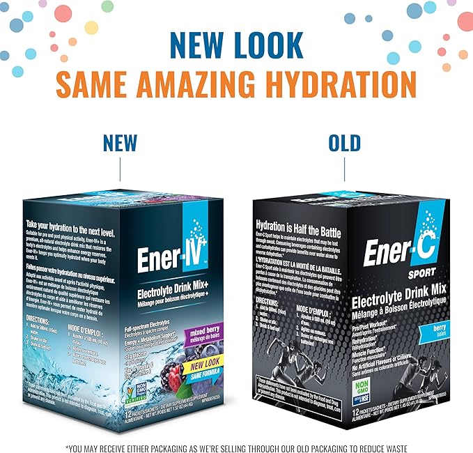Ener-IV Electrolyte Drink Mix - Electrolytes Powder Packets, Hydration Powder Drink, Hydrate Liquid Mix, Low Sugar Rehydration for Women & Men - Mixed Berry, 24 Count