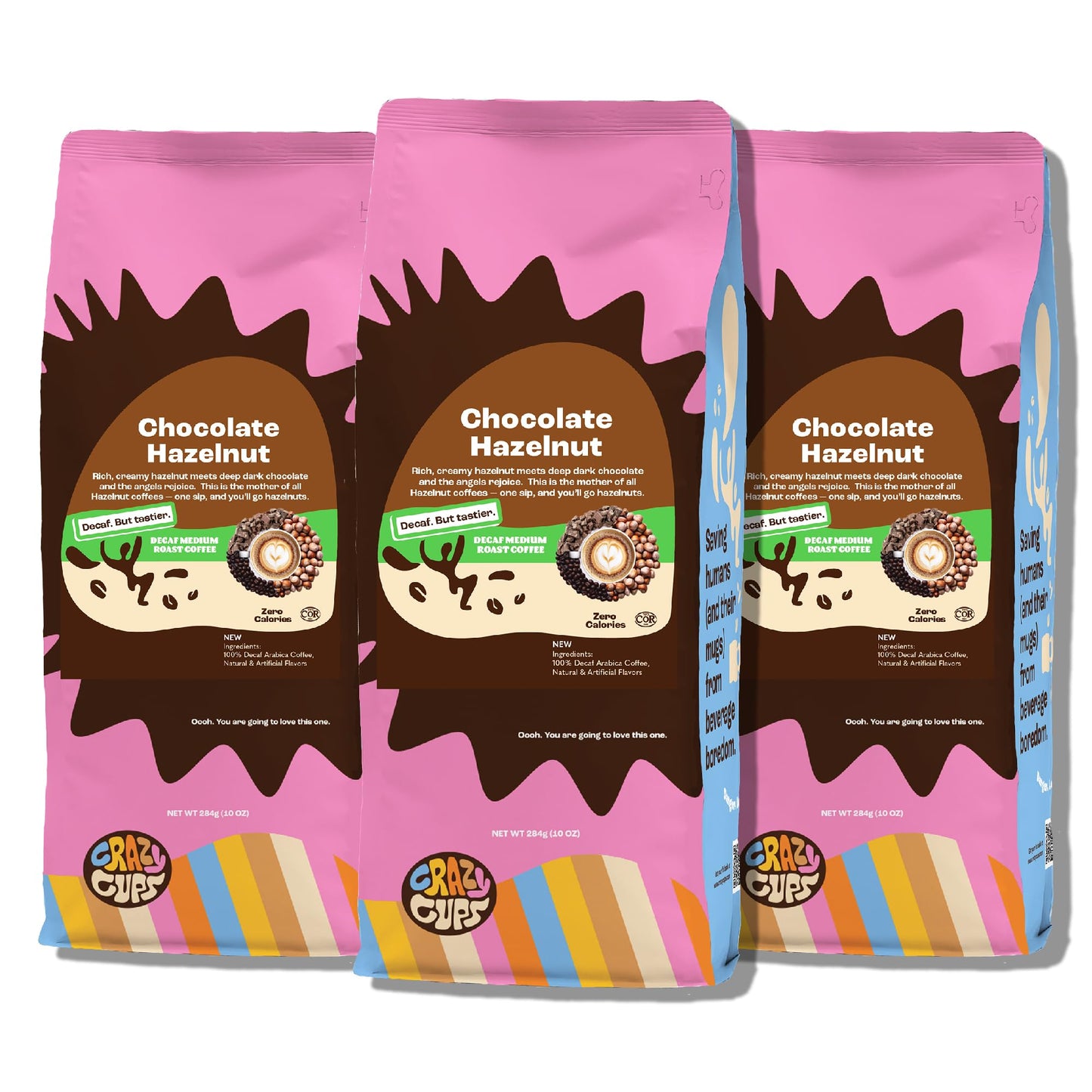 Crazy Cups Flavored Decaf Ground coffee  Chocolate Hazelnut  For Hot or Iced Coffee  3 Count
