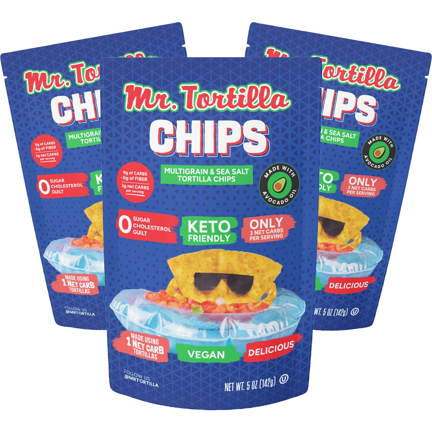 Mr. Tortilla Protein Keto Chips - Dairy Free, Keto Friendly Tortilla Chips Protein Snacks, 3 Net Carbs Per Serving, 25g Protein
