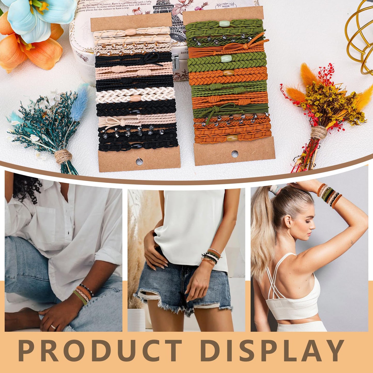 Womens hair ties,Boho Hair Ties 40pcs,anti breakage hair bands,ponytail holders,no damage for thick and thin hair,elastics hairt