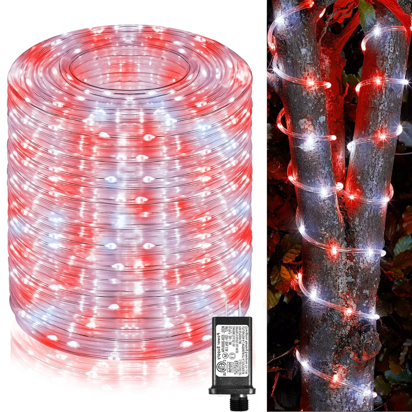 Xmasbokeh 164Ft 500 Led Rope Lights For Outside  Plug In Rope Lights Outdoor Waterproof  8 Modes Christmas String Lights Indoor For Bedroom Garden Patio Tree Party Holiday Decorations  Red White
