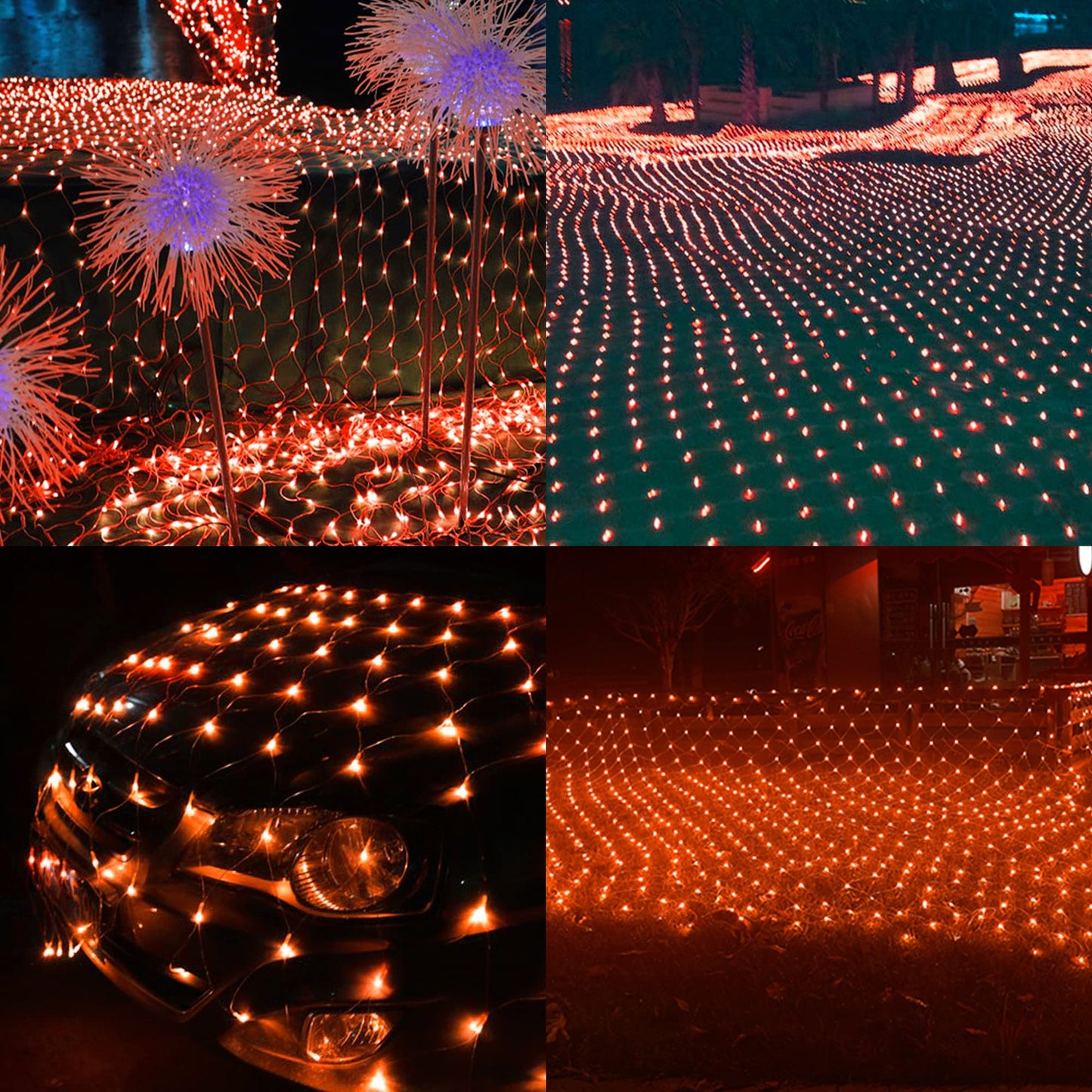 LJLNION Halloween Net Lights, 360 LED, 12ft x 5ft, Connectable Mesh Fairy String Lights, Orange, Model HB-360WCOI