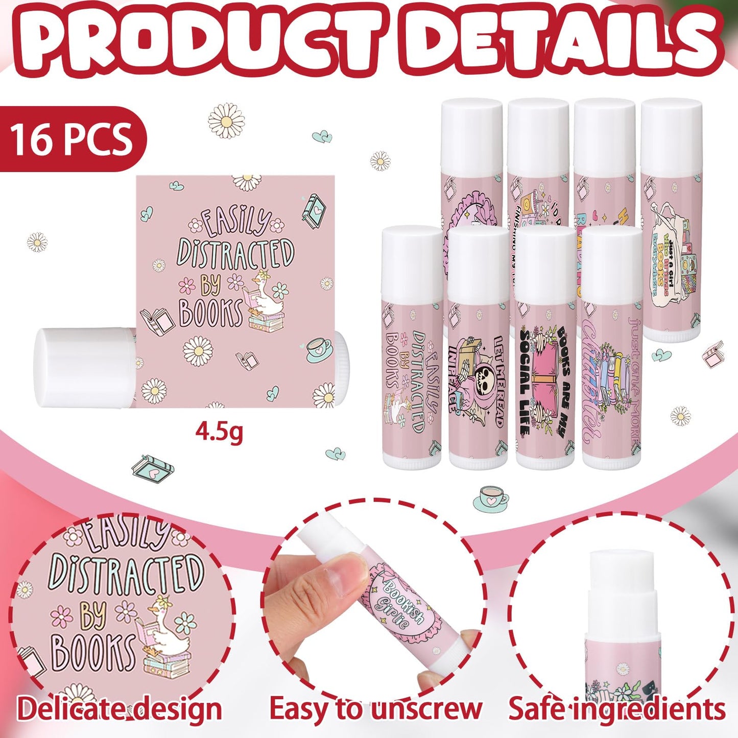 Heigble 16 Pcs Bookish Book Club Gifts Lip Balms Bulk Book Club Lover Bookish Party Favors Librarian Bookworms Readers Lip Balm
