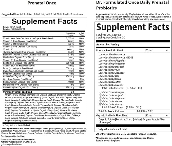 Garden of Life Once Daily Prenatal Bundle: Organics Prenatal Once Daily Multivitamin, 30 Vegan Tablets + Dr. Formulated Once Daily Prenatal Probiotics 20 Billion CFU, 30 Vegetarian Capsules