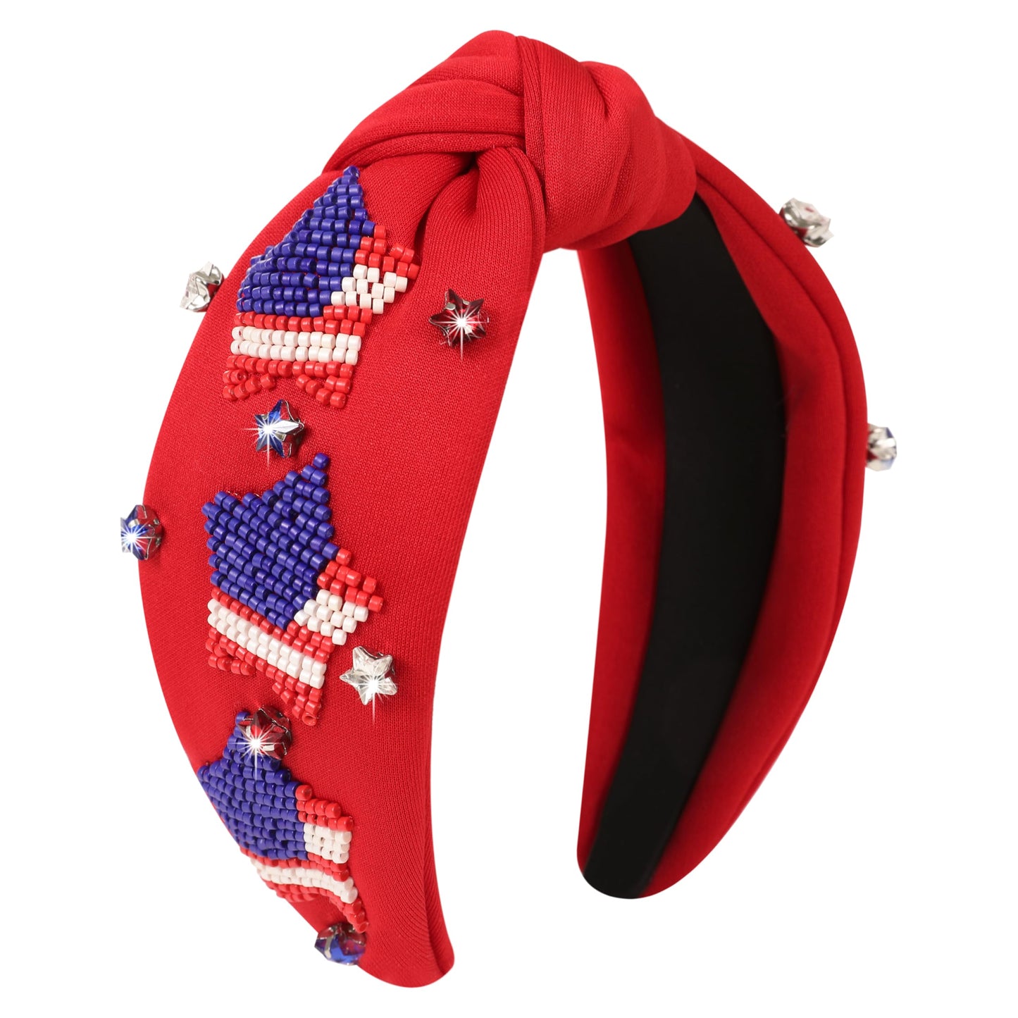 Gmmidea American Flag Star Headband 4th of July Patriotic Accessories for Women Girls Beaded Rhinestone Jeweled Knotted Headband
