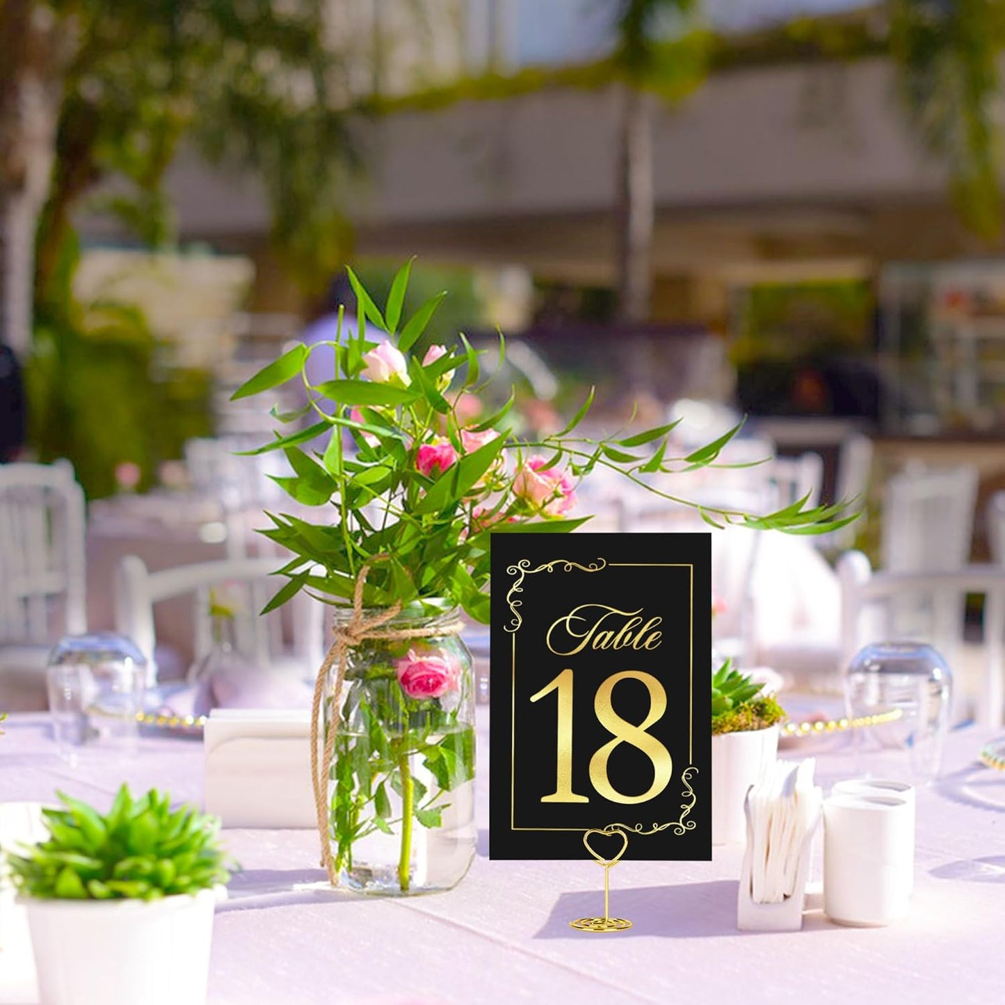 JOYIT 31 Sets Wedding Table Number Holders, Black Gold, Metal, Rectangular Pedestal, 4" x 6" Cards, Versatile Table Number & Place Card Holders