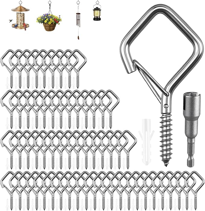 60 Pcs 304 Stainless Steel Eye Screw Hooks for Hanging Heavy Duty.Windproof Ceiling Hooks for Hanging Plants,Cup,Wind Chime,Bird Feeders,Christmas String Lights at Indoor&Outdoor 2.2 Inch