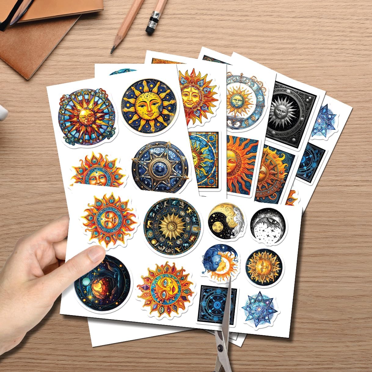 Sun and Moon Celestial Mystical Design 50pcs Vinyl Stickers Pack for Laptop Water Bottle Phone Scrapbooking Teens Adults Astrology Lovers Bedroom Bike Hat Skateboard Kids