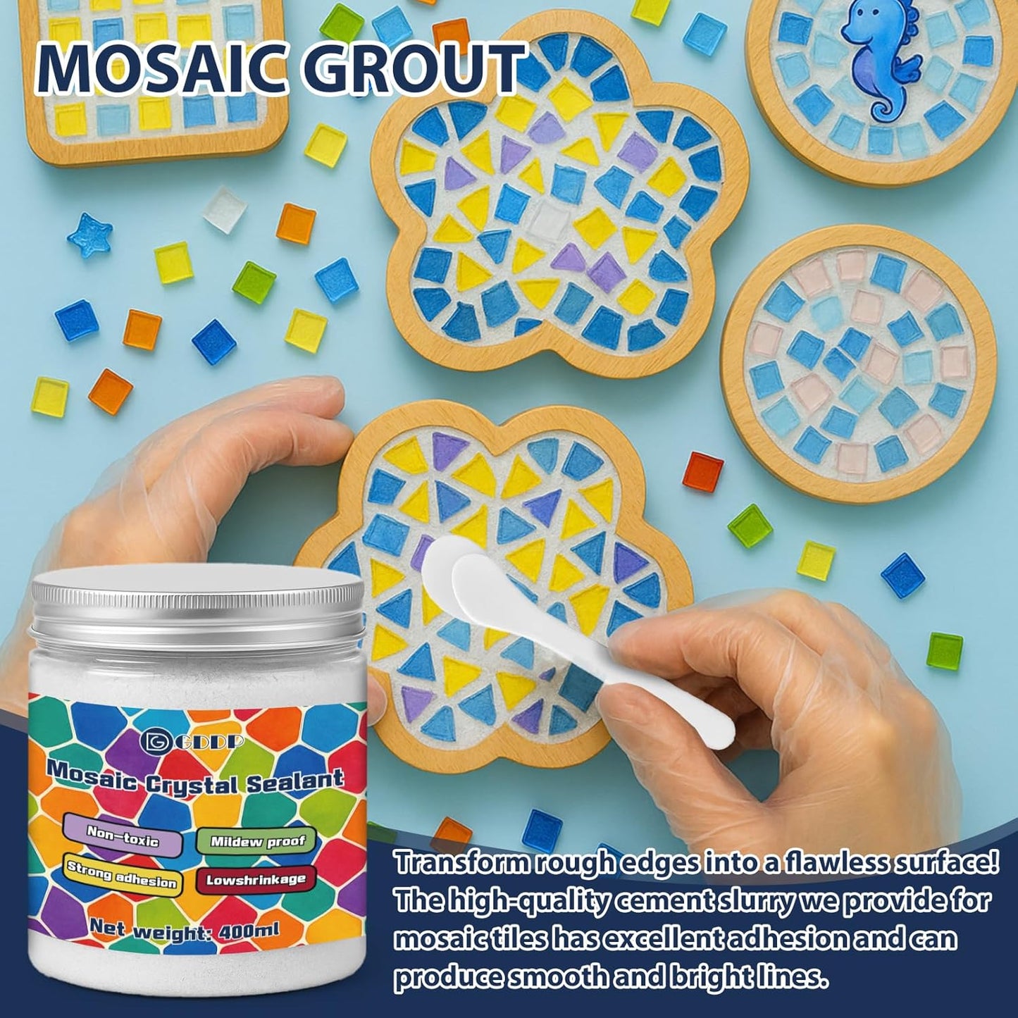 400g White Crystal Mosaic Grout, Handmade Grouting Filling Gaps Mosaic Tile Grout, Perfect Choice for DIY Craft Projects Mosaics