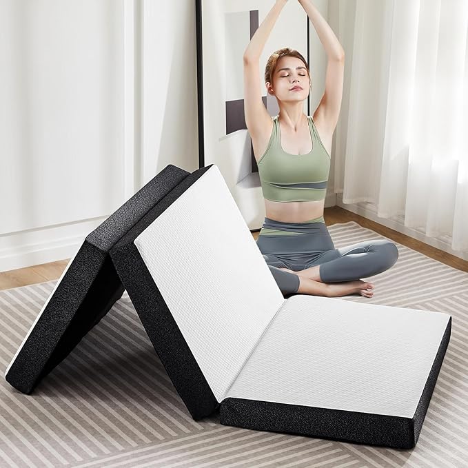OLIXIS Tri-fold Memory Foam Mattress - 3 Inch Single Size Portable Floor Bed, Foldable Mat for Adults, Collapsible and Was...