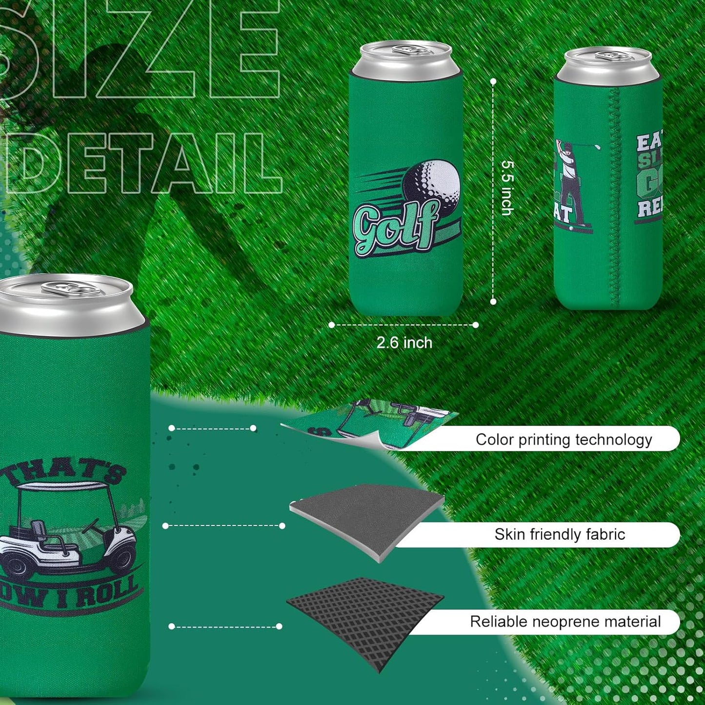 Layhit 24 Pcs Funny Golf Themed Can Cooler Hole in One 12 oz Can Sleeve Bulk Golf Gifts Reusable Insulated Neoprene Cup Holder for Golfer Game Party Bachelor(Slim)