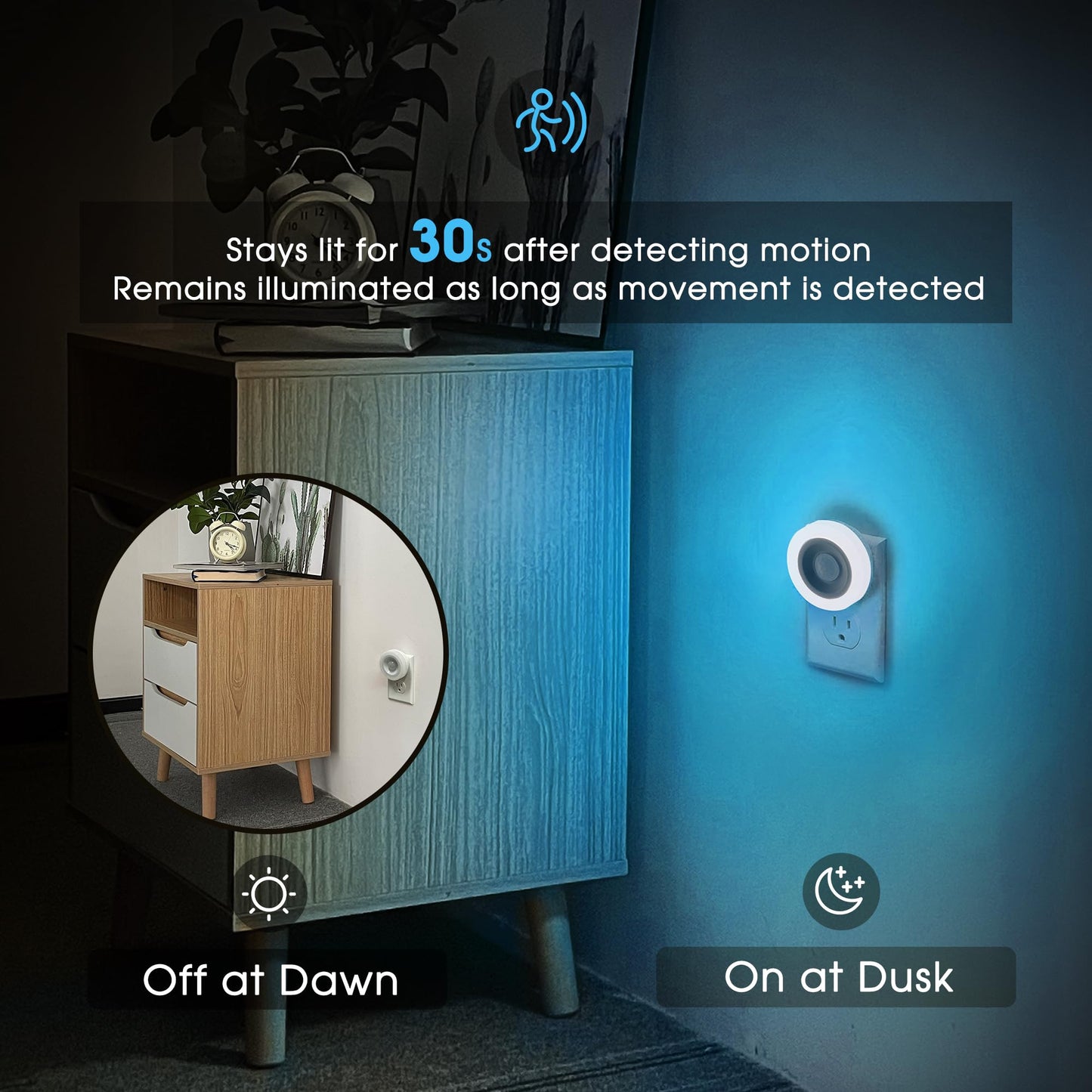 Briignite Motion Sensor Night Light, Auto On/Off, 2 Pack, Azure Blue, Energy-Saving 0.6W LED