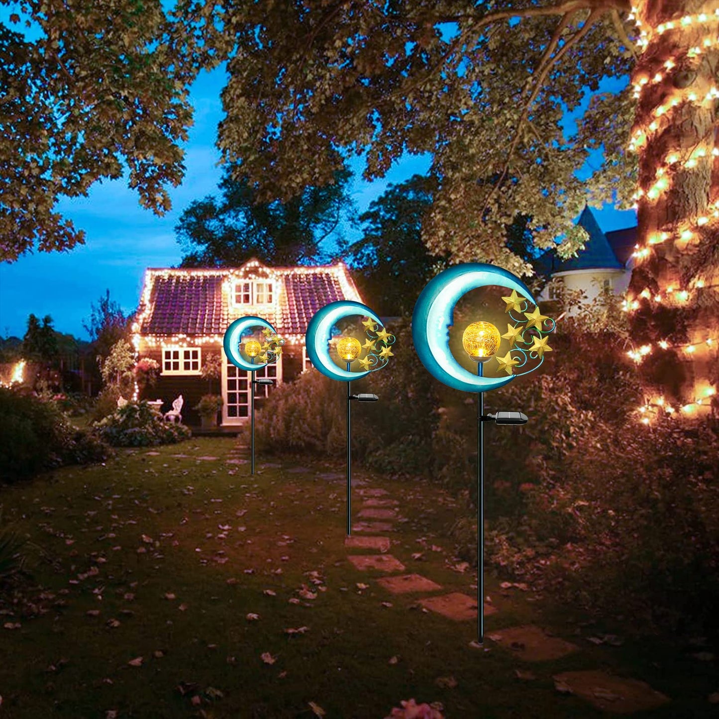 Eprosmin Solar Garden Lights - Waterproof  le Glass Globe Led Pathway Lighting For Yard, Lawn, Patio - Eprosmin-Moon