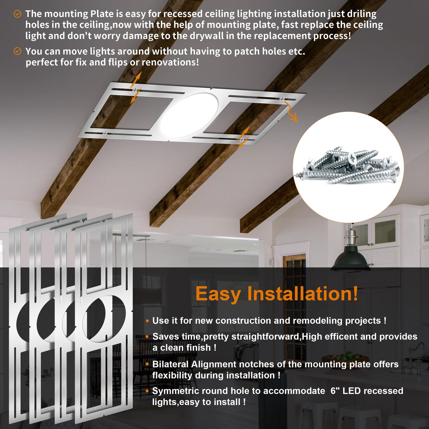 New Construction Mounting Plate  6 Inch  Led Recessed Lighting Housing Kits  Flat Steel Rough In Bracket Fixture For Led Light Bar  12Pc Shallow Recessed Lighting Housing Plate