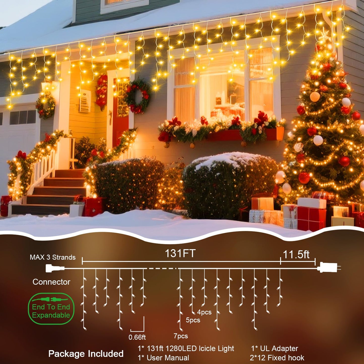 Jdgjyds 131 Ft String Lights For Outside  1280 Led Christmas Lights Outdoor Plug In  Christmas String Lights With 8 Modes & Timer For Holiday  Party  Wedding  House  Patio  Outdoor Decor(Warm White)