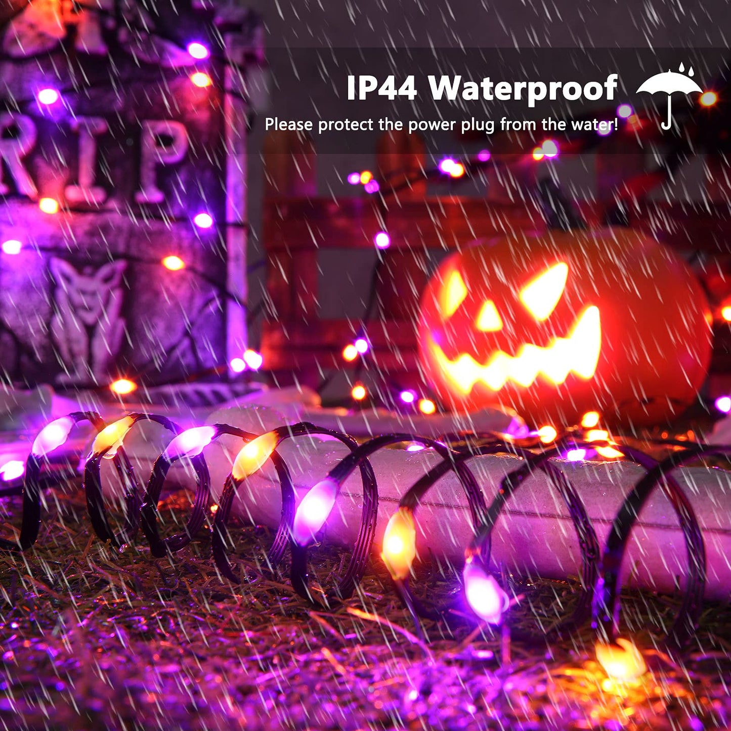 Brizled Orange & Purple Halloween String Lights - 72Ft 200 Led Outdoor Connectable  8 Modes  Indoor Tree Black Wire For Party Haunted House Decor