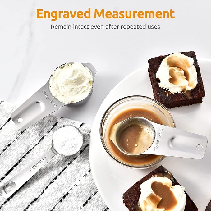 U-Taste Measuring Cups and Spoons Set of 15 : 7 Measuring Cups and 7 Measuring Spoons with 2 D-Rings and 1 Professional Magnetic Measurement Conversion Chart
