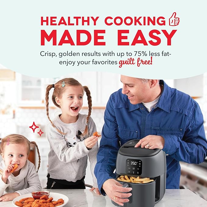DASH Tasti-Crisp™ Electric Air Fryer Oven, 2.6 Qt., Grey – Compact Air Fryer for Healthier Food in Minutes, Ideal for Small Spaces - Auto Shut Off, Digital, 1000-Watt
