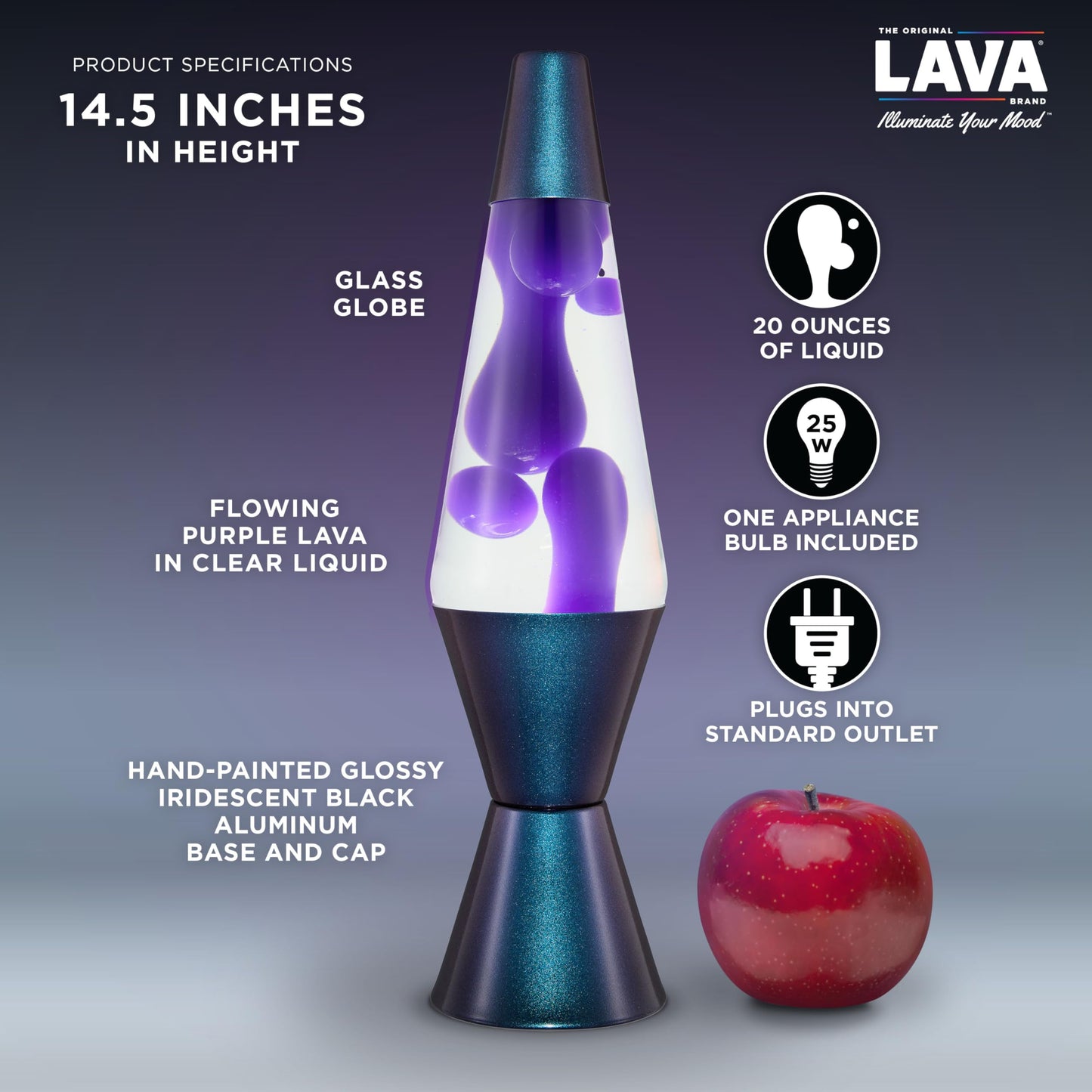 Lava The Original Lamp - 14.5" Black Iris – Classic Liquid Motion Lamp - Purple Wax and Clear Liquid - Item #2425 (Amazon Exclusive)