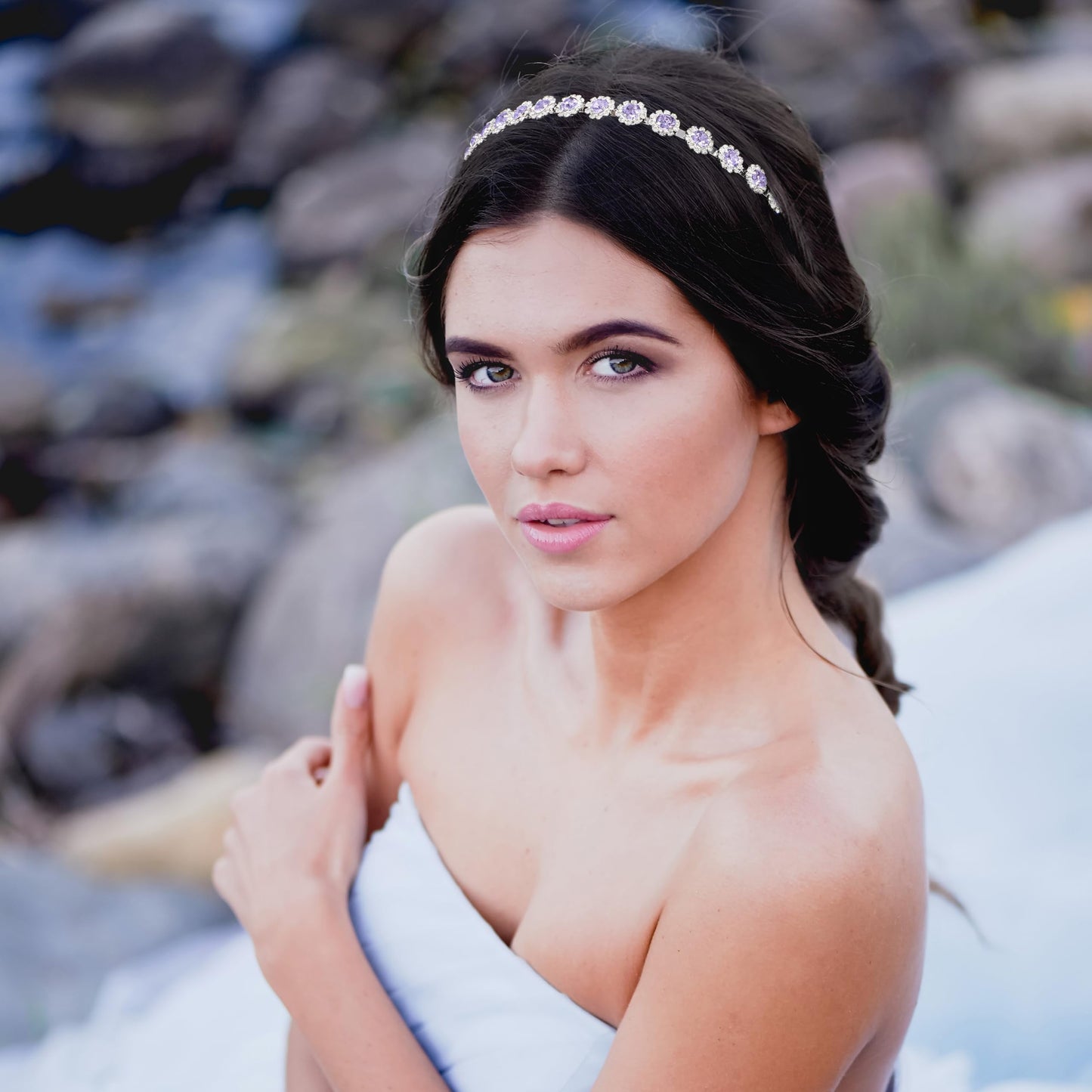 Ammei Headpiece Bridal Headpiece Wedding Headband with Crystal and Hair Accessories (Purple, 5.5 ' ')