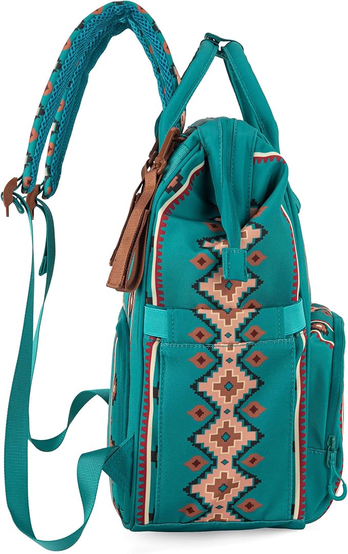 Montana West Wrangler Diaper Bag Backpack Aztec Travel Backpack Purses Western Multi-Function Baby Bags for Mom with Waterproof Insulated Pockets