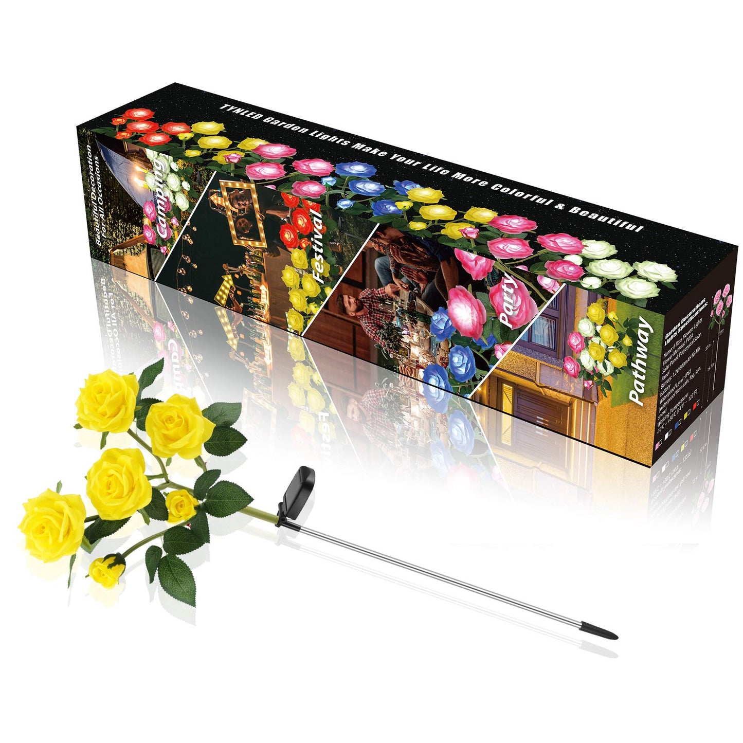 Tynled Solar Garden Stake Lights - 2 Pack Waterproof Led With 6 Yellow Rose Flowers, Perfect For Patio, Pathway & Lawn Decoration