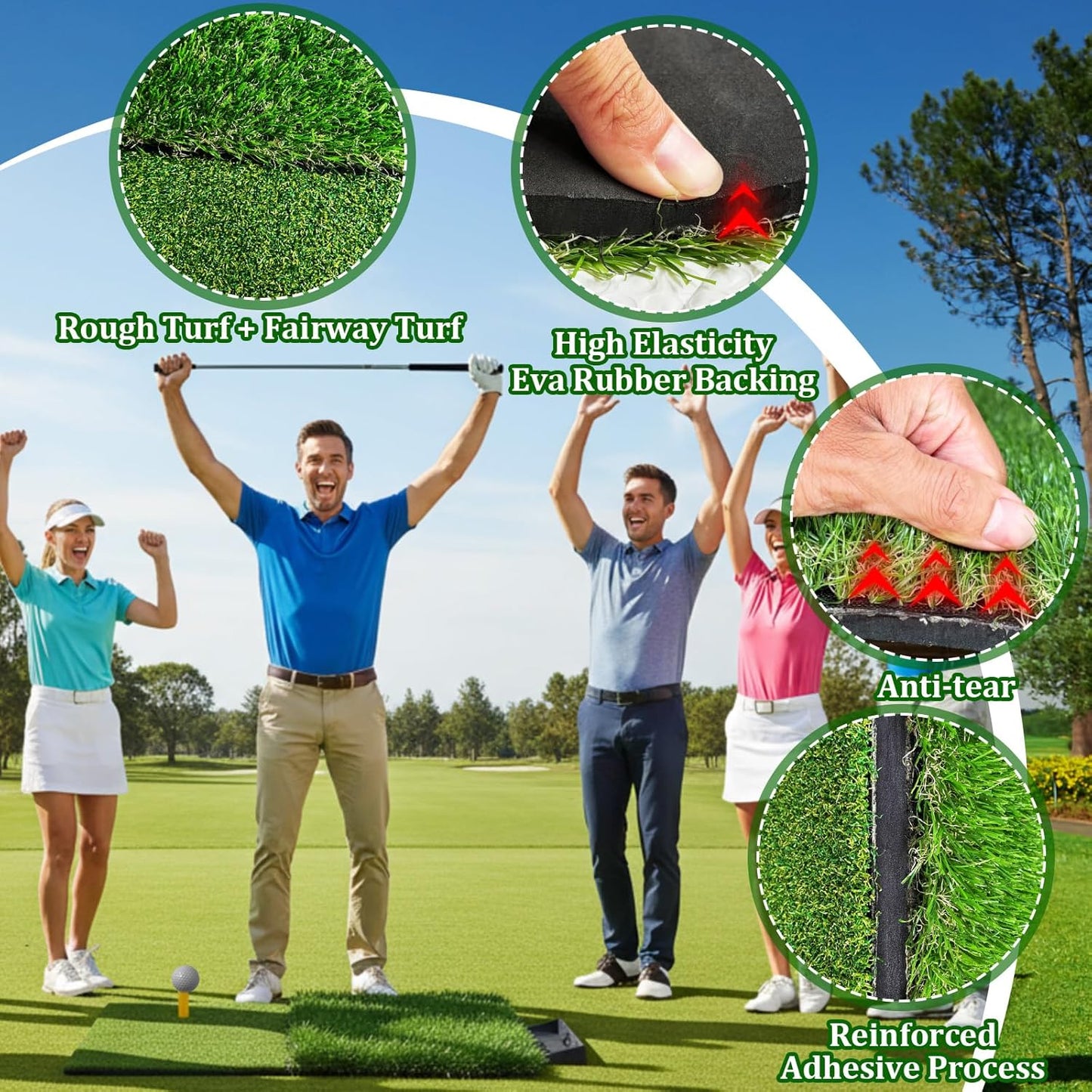 Premium Dual-Turf Golf Hitting Mat - 4x5ft Indoor/Outdoor Practice Mat with Realistic Fairway & Rough Turf, Portable Golf Swing Training Mat with Alignment Guide Real Feel for Driving Range