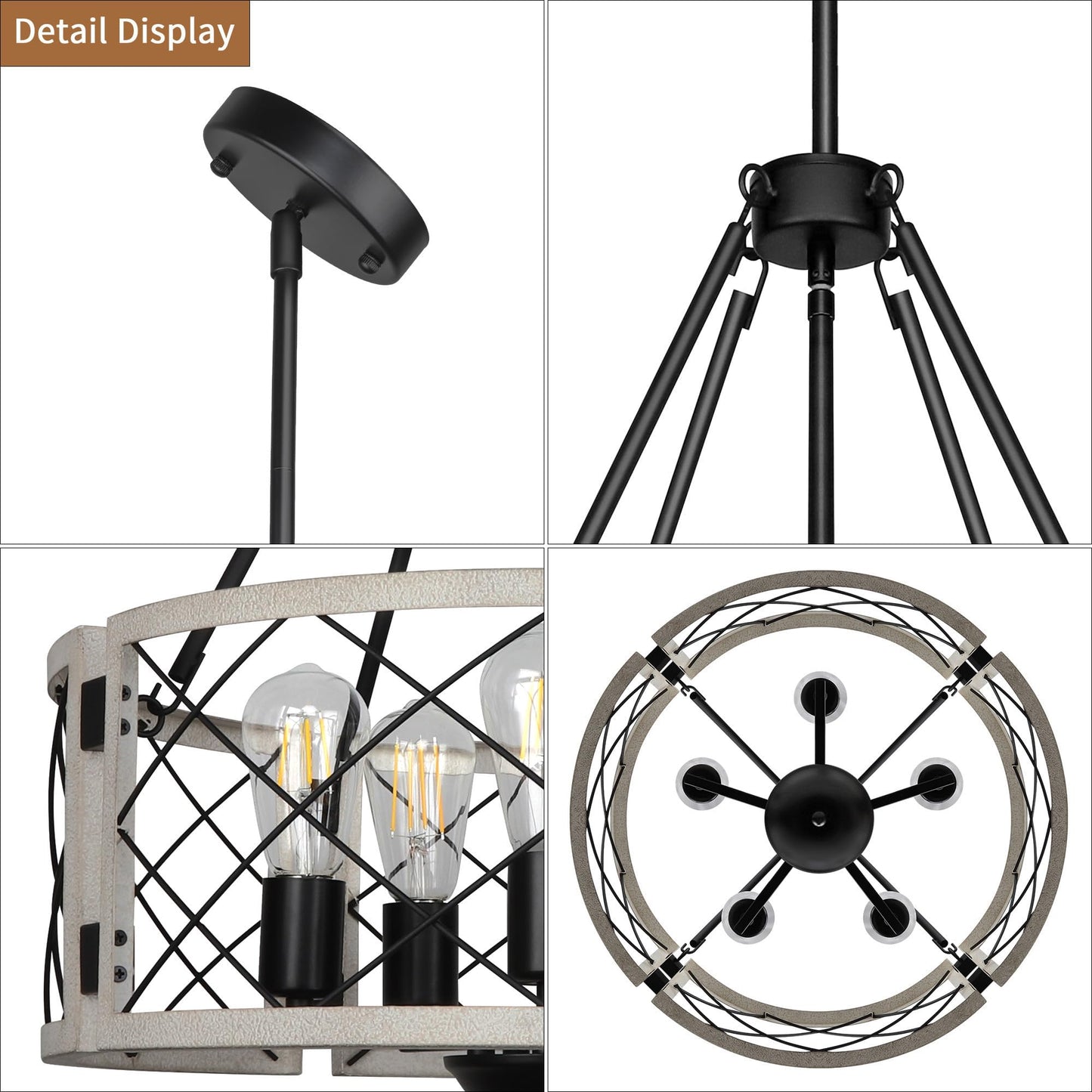 Sigaitwei 18.9 Farmhouse Drum Chandelier  5-Light Adjustable Dining Room Light Fixture Kitchen Island Lighting  Rustic Hanging Lights For Entryway Dining Room Kitchen Table Foyer Living Room.