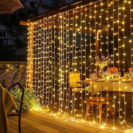 Dazzle Bright 300 LED Curtain Lights, Plug in Fairy Curtain Lights for Bedroom, Christmas Hanging String Lights Outdoor fo...