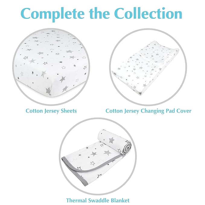 American Baby Company Printed 100% Natural Cotton Jersey Knit Fitted Contoured Changing Table Pad Cover, Super Stars, Soft Breathable, for Boys and Girls