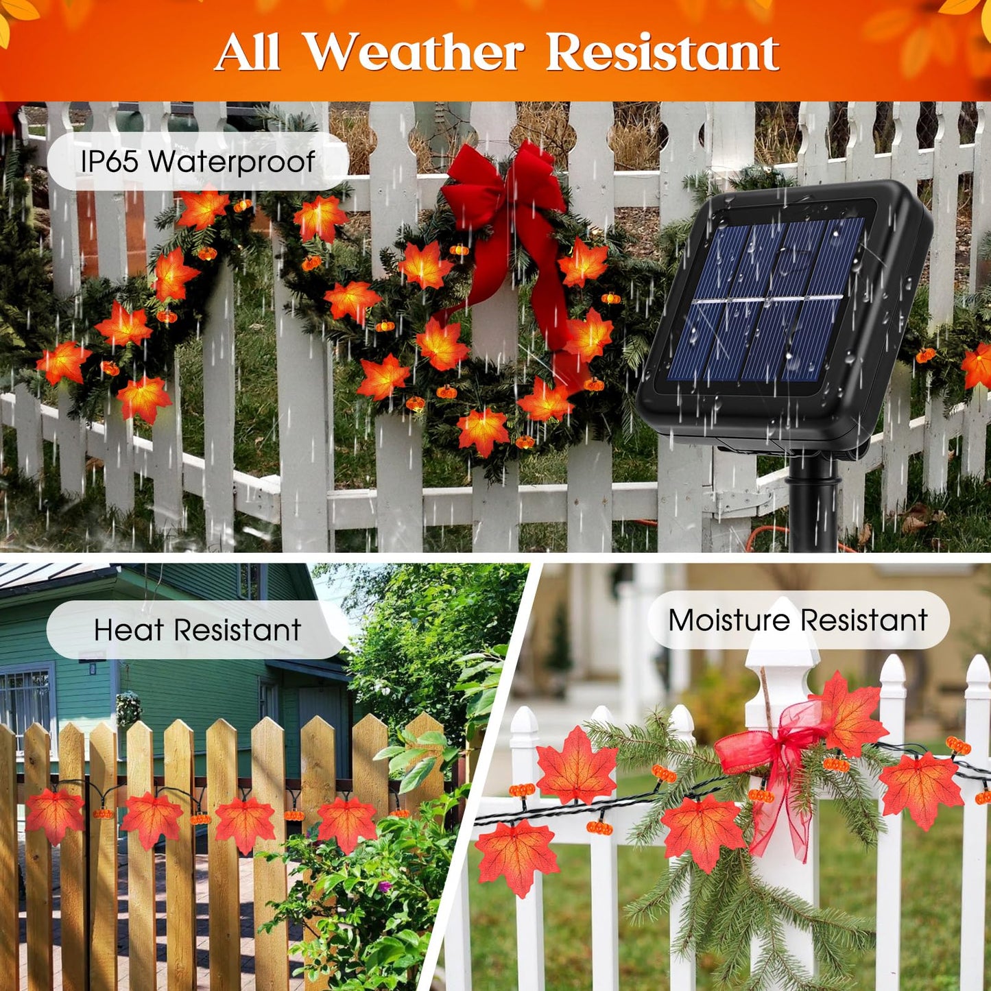 Fall Solar Lights Outdoor Decorative  39Ft Solar Fall Leaves Garland String Lights With 100 Leds And 8 Modes For Porch  Yard  Front Door  Patio  Outside Thanksgiving Harvest Autumn Decorations