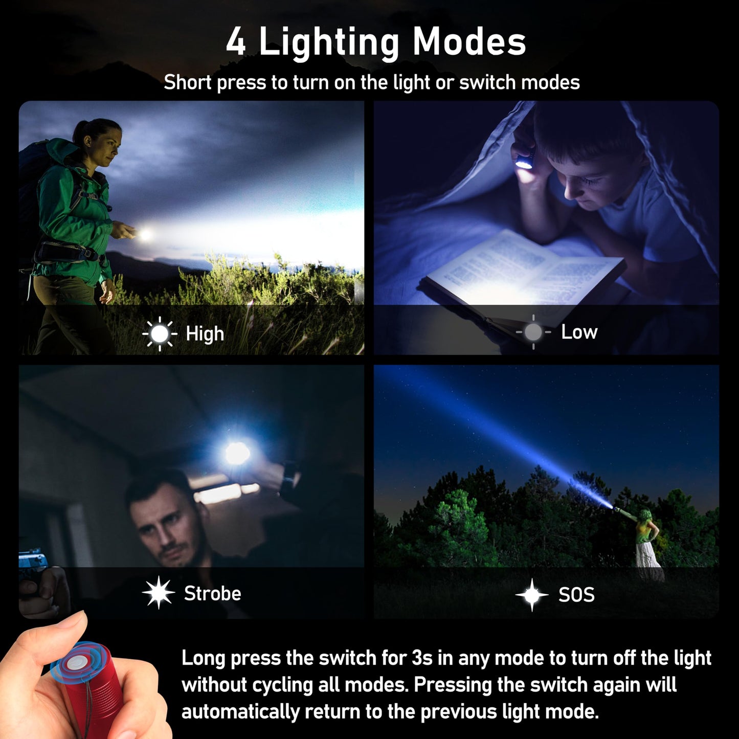 Blukar Rechargeable Flashlight - 2000L Led, Zoomable, Adjustable Brightness, 1 Pack, Red, Model K9132