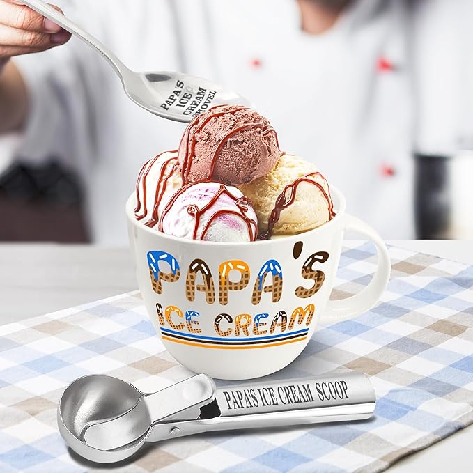 Christmas Papa Gifts, Gifts for Him Papa, Dad's Ice Cream Bowl Scoop Shovel Spoon Set, Papa’s Ice Cream Gift, Ideal Xmas Birthday Father's Day Gift for Man