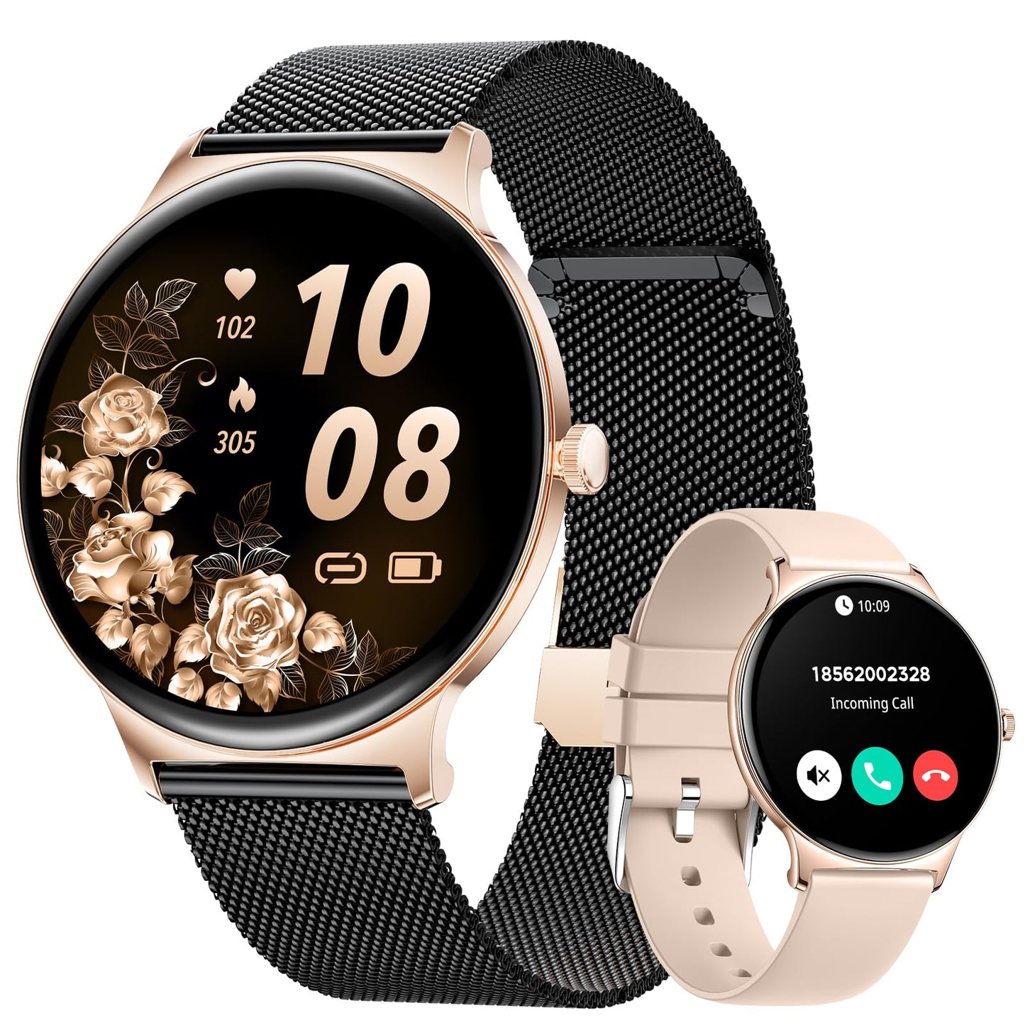 BENYAR SMART Smart Watches for Women, 1.43" AMOLED Screen Bluetooth Call Smartwatch, 120+ Sports Modes Fitness Tracker, Blood Oxygen Heart Rate Sleep Monitor for Android iOS Black Gold 2025