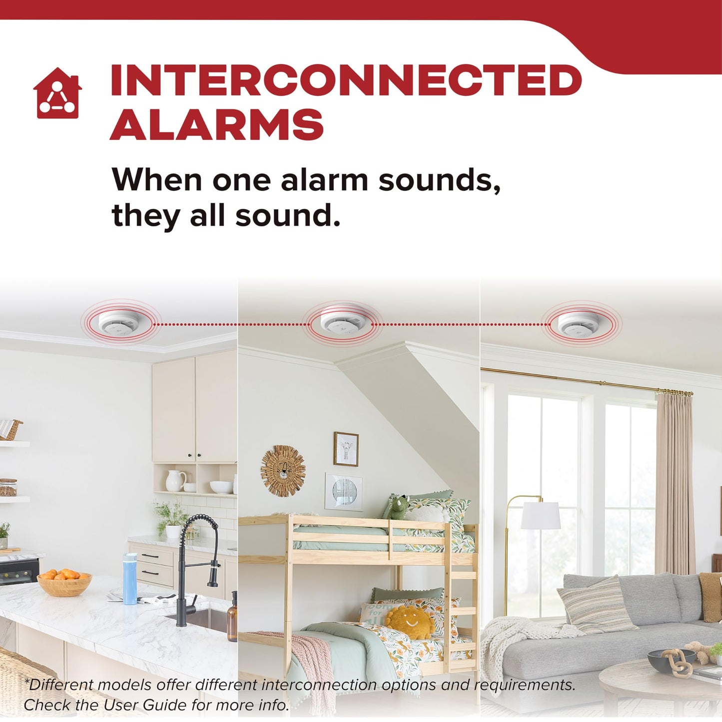 Kidde Hardwired Smoke Detector for Home, AA Battery Backup Alarm, Interconnectable, LED Notifications, 3-Pack