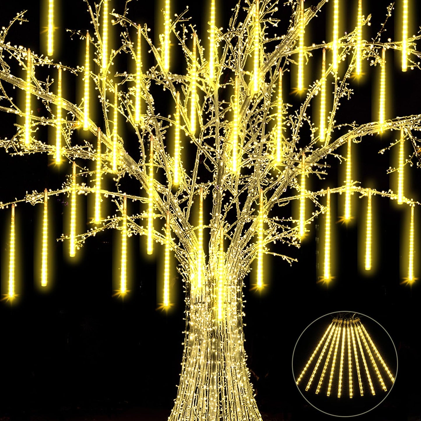 Jjgoo Christmas Lights Meteor Shower Rain Lights  10 Tube 12 Inch 240 Leds Icicle Light Outdoor Raindrop Light For Xmas Halloween Wedding Party Tree Holiday Decoration  Warm White