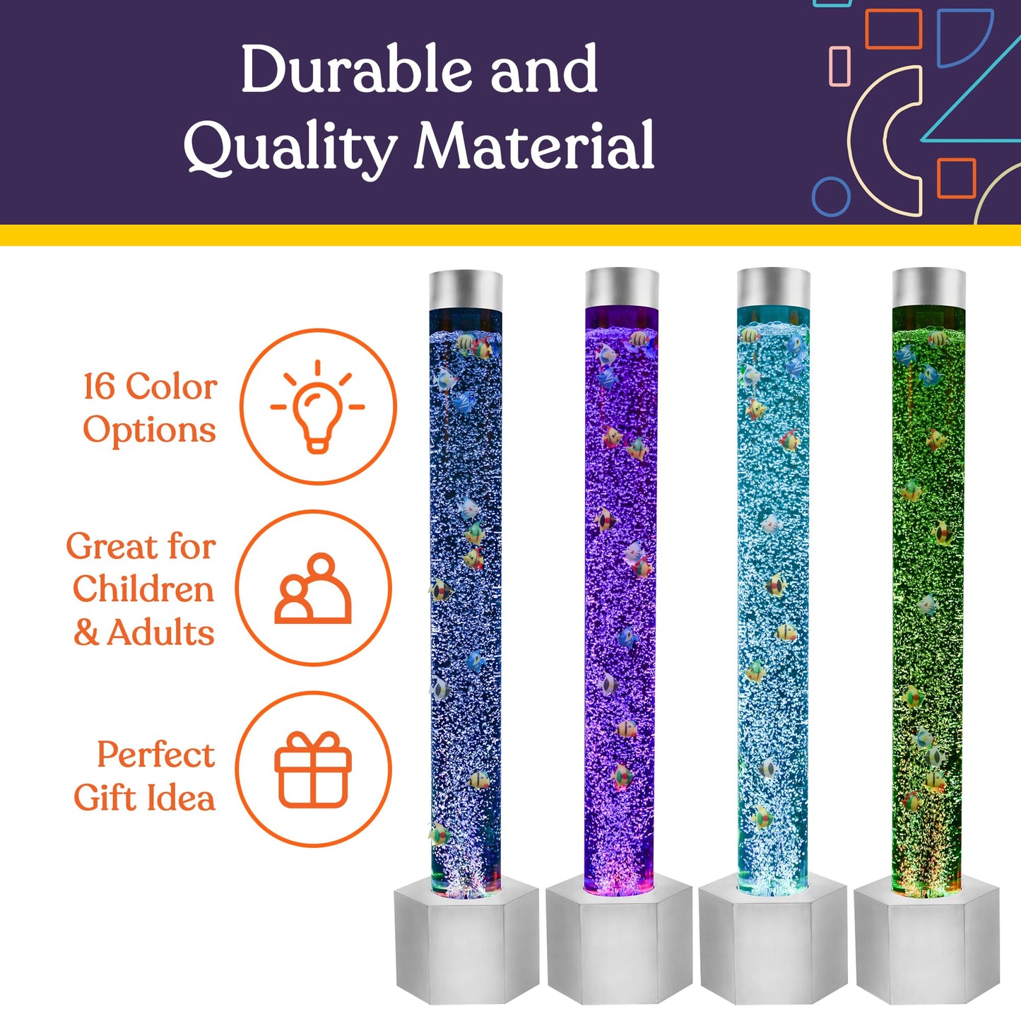 Special Supplies Aquarium Sensory Fish Bubble Light Tube With 16 Led Color Changing Nightlight Effect  Remote Control-Includes 12 Fish  Floor Standing Lamp For Kids And mature-themeds (5 Ft) (Hexagon)