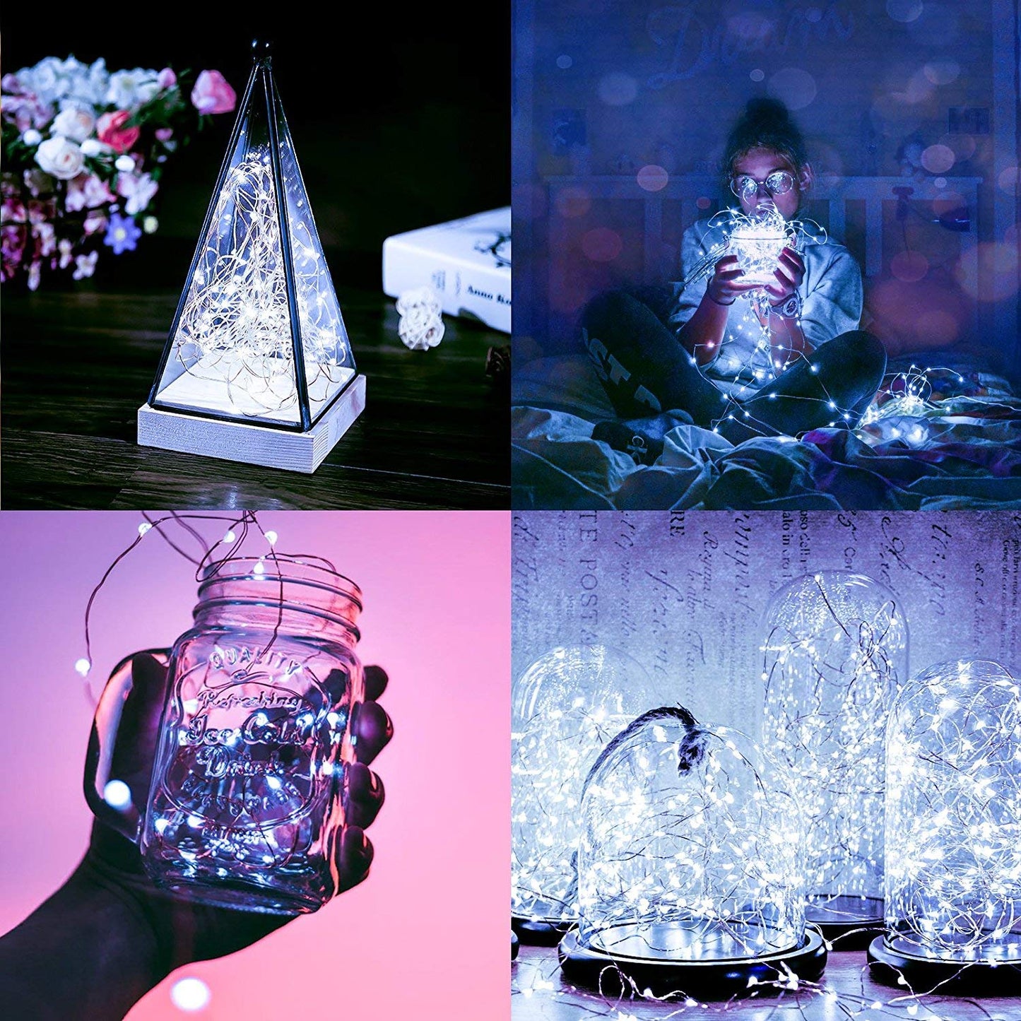 ANJAYLIA LED Fairy String Lights, 50 LEDs, Battery Operated, 16.5Ft, White