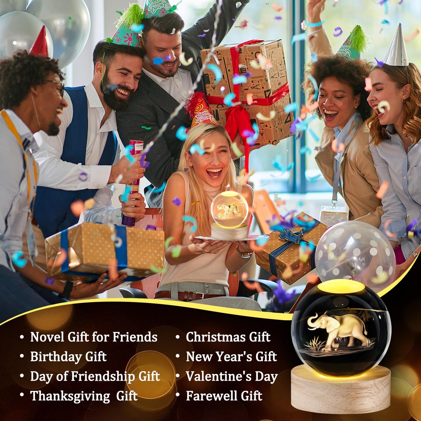 Jetec 2 Sets Thanksgiving Elephant Crystal Ball Night Lamp 3D Elephant Friendsgiving Gift  Light With Wood Base Friendship Card Best Friend Decor Gift For Long Distance Bff Women Christmas Birthday