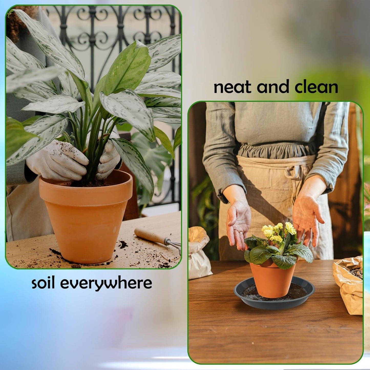 6 Pack 6 Inch Round Plant Saucers for 5 Inch Pots - Indoors & Outdoors Plastic Plant Drip Trays (Gray, 6"(6pcs))