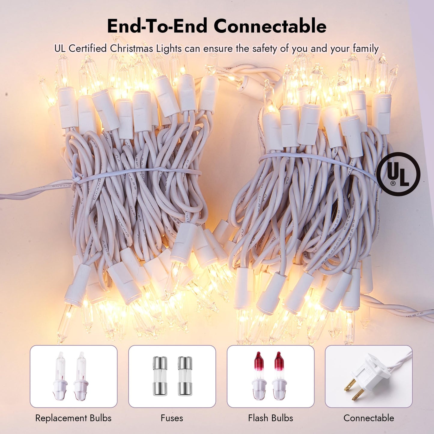 Dirnun Christmas Lights Clear White 70 Count Incandescent Light Ul Certified Connectable Christmas Tree Lights With White Wires For Indoor Outdoor Xmas  Wedding  Holiday  Party  Home Decorations