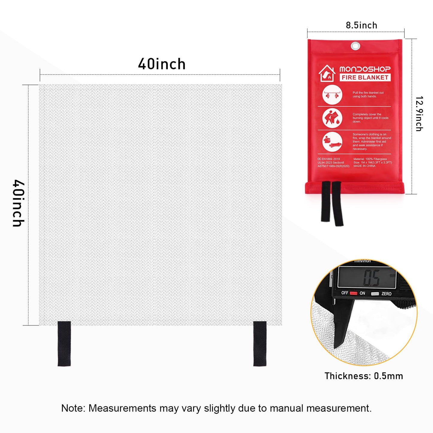 Mondoshop Silicone Fire Blanket for Home - 4Pack 40"x40" Emergency Fire Blankets for Kitchen, Fire Retardant Blankets for Car, Camping, Grill, Office, Warehouse, School, Picnic