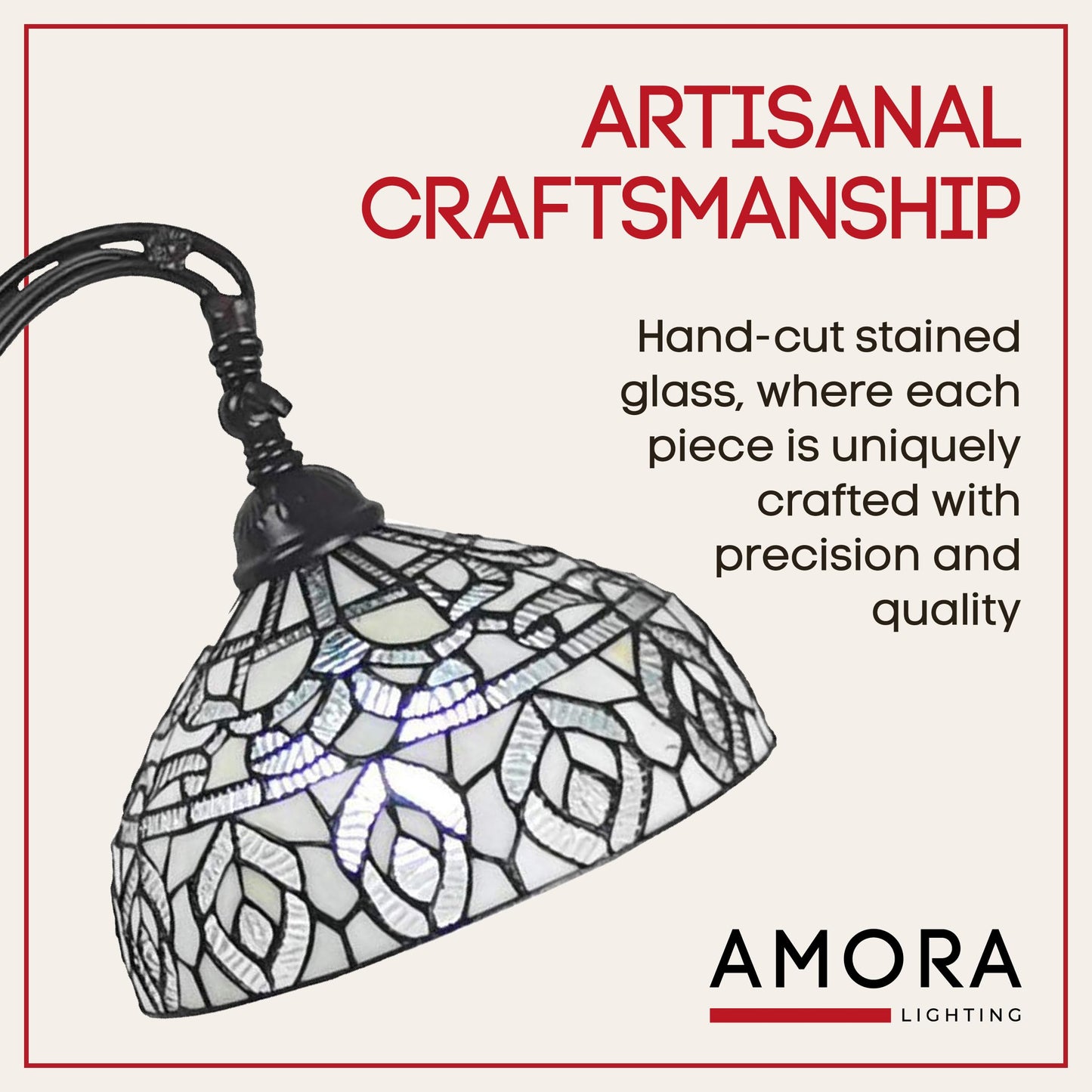 Amora Tiffany Floor Lamp - Arched  Stained Glass 62  With Foot Switch Operation And Adjustable Lamp Shade - Custom Handcrafted Floor Lamps For Living Room In White Mahogany Traditional Peacock