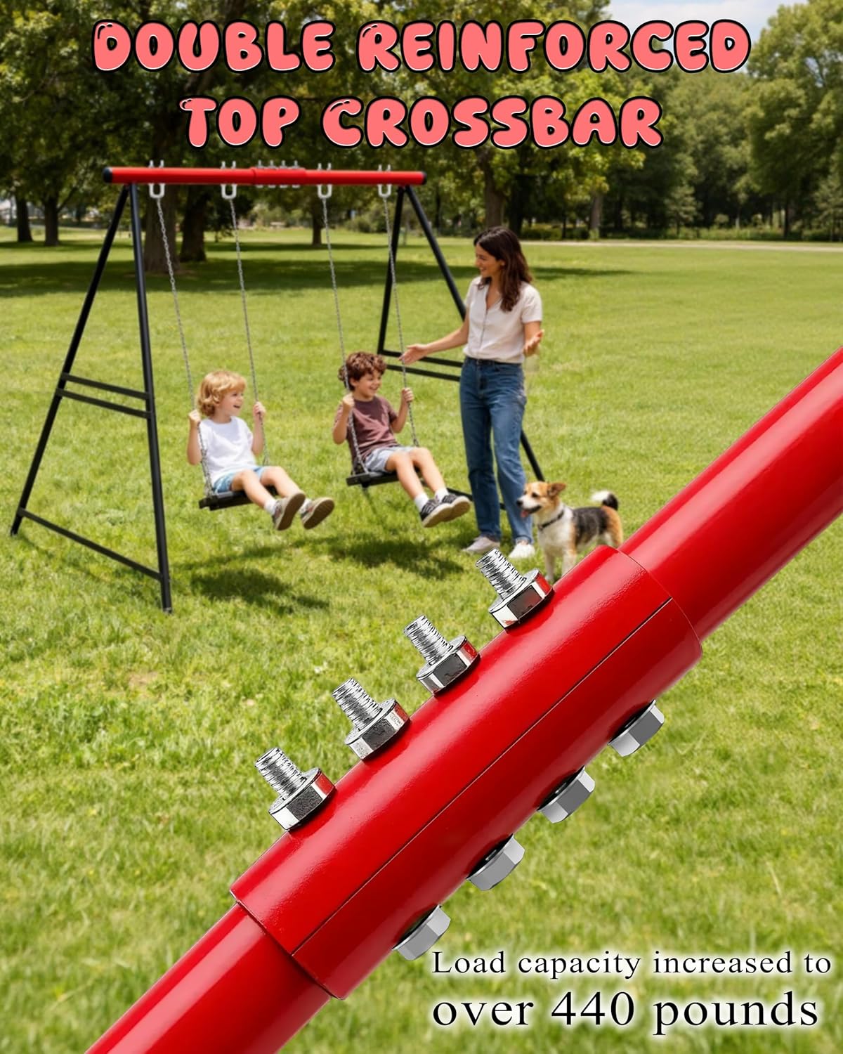 Porch Swing Stand Frame for Both Kids and Adults,440Lbs Heavy-Duty Metal A-Frame for Swing Sets for Backyard (Frame Only) (Deep Red-2person)